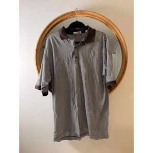 y2k Slazenger Polo Shirt Mens Large Brown Excellent Striped Cotton Short Sleeve